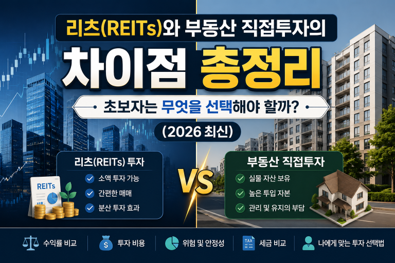 리츠(REITs)와 부동산 직접투자 차이점 총정리｜초보자는 무엇을 선택해야 할까? (2026 최신)