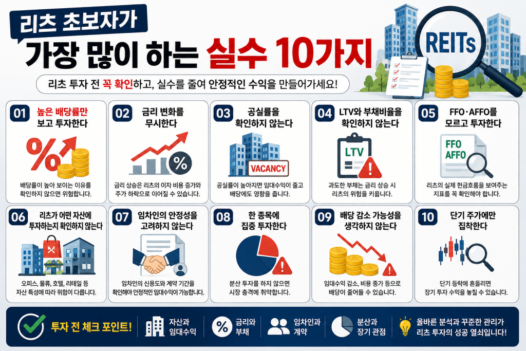 리츠 초보자가 가장 많이 하는 투자 실수 10가지와 투자 전 체크포인트