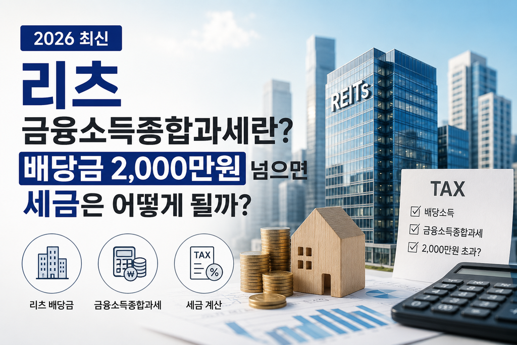 리츠 금융소득종합과세와 배당금 2,000만원 초과 시 세금 기준을 설명하는 이미지