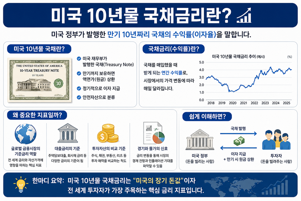 미국 10년물 국채금리란 무엇인지 국채 수익률과 중요성을 설명한 이미지